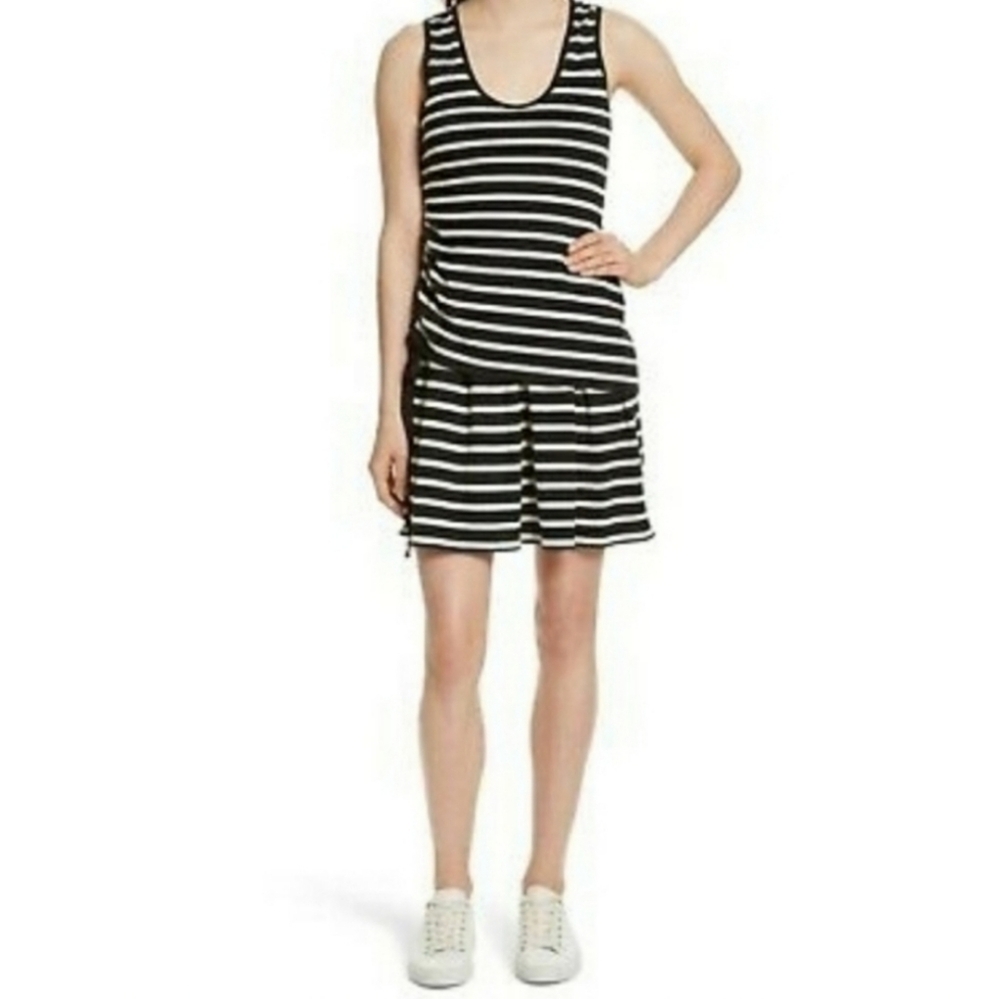 Derek Lam 10 Crosby, Striped Sleeveless Ruched Dress, Medium